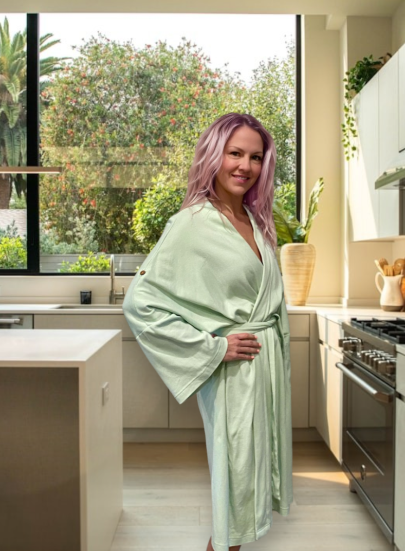 GOTS Certified Organic Cotton Robe - Solid Desert Green