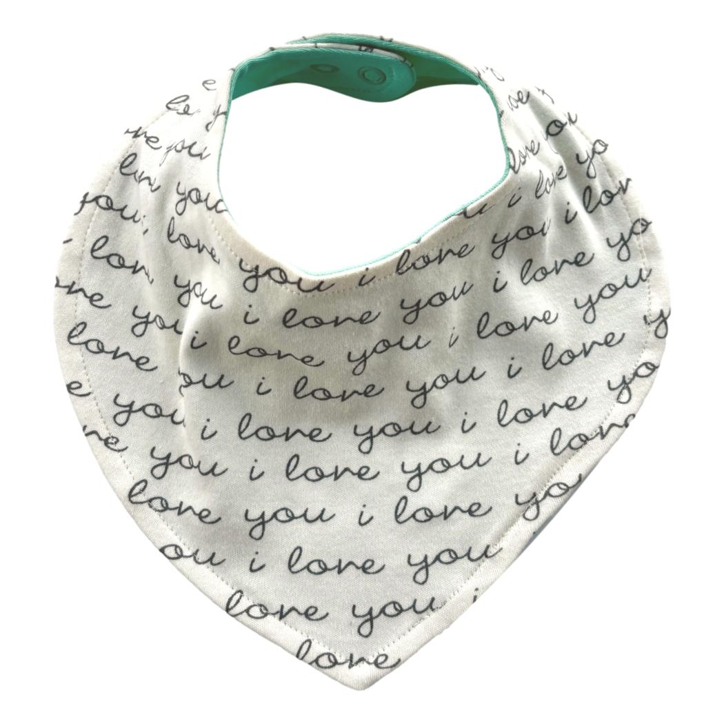 GOTS Certified Organic Cotton Bib - I love You (Mint)