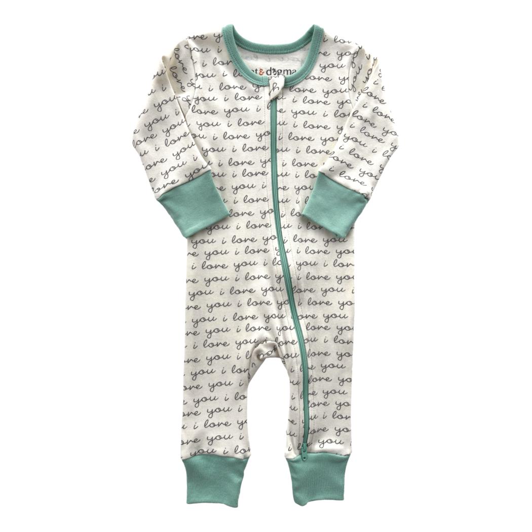 GOTS Certified Organic Cotton Zippy - I Love You (Mint)