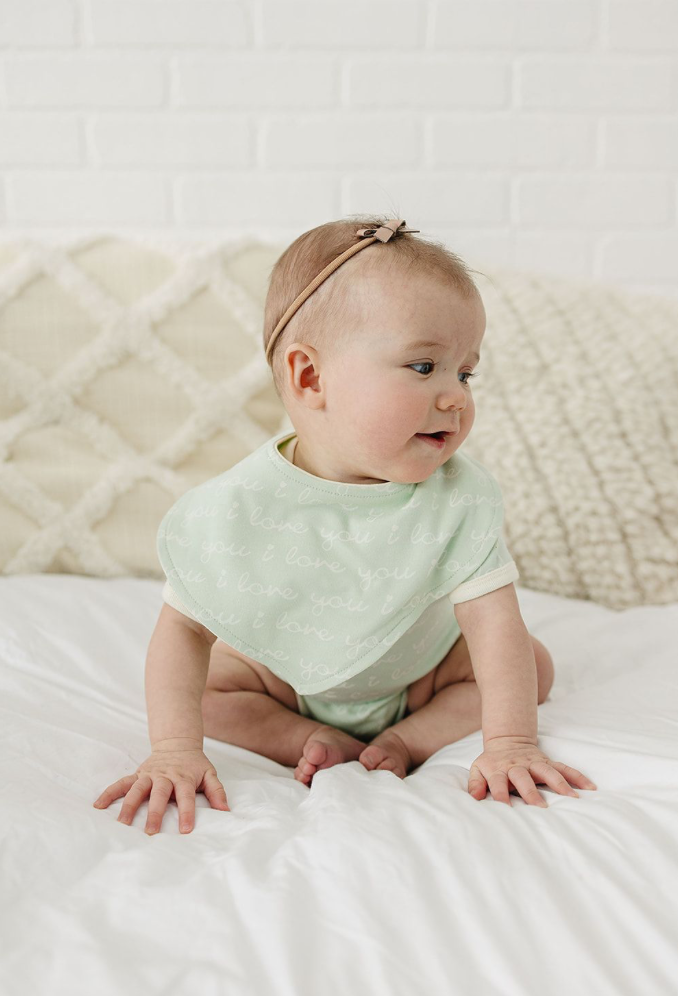 Organic Cotton Bib - I Love You (Desert Green)