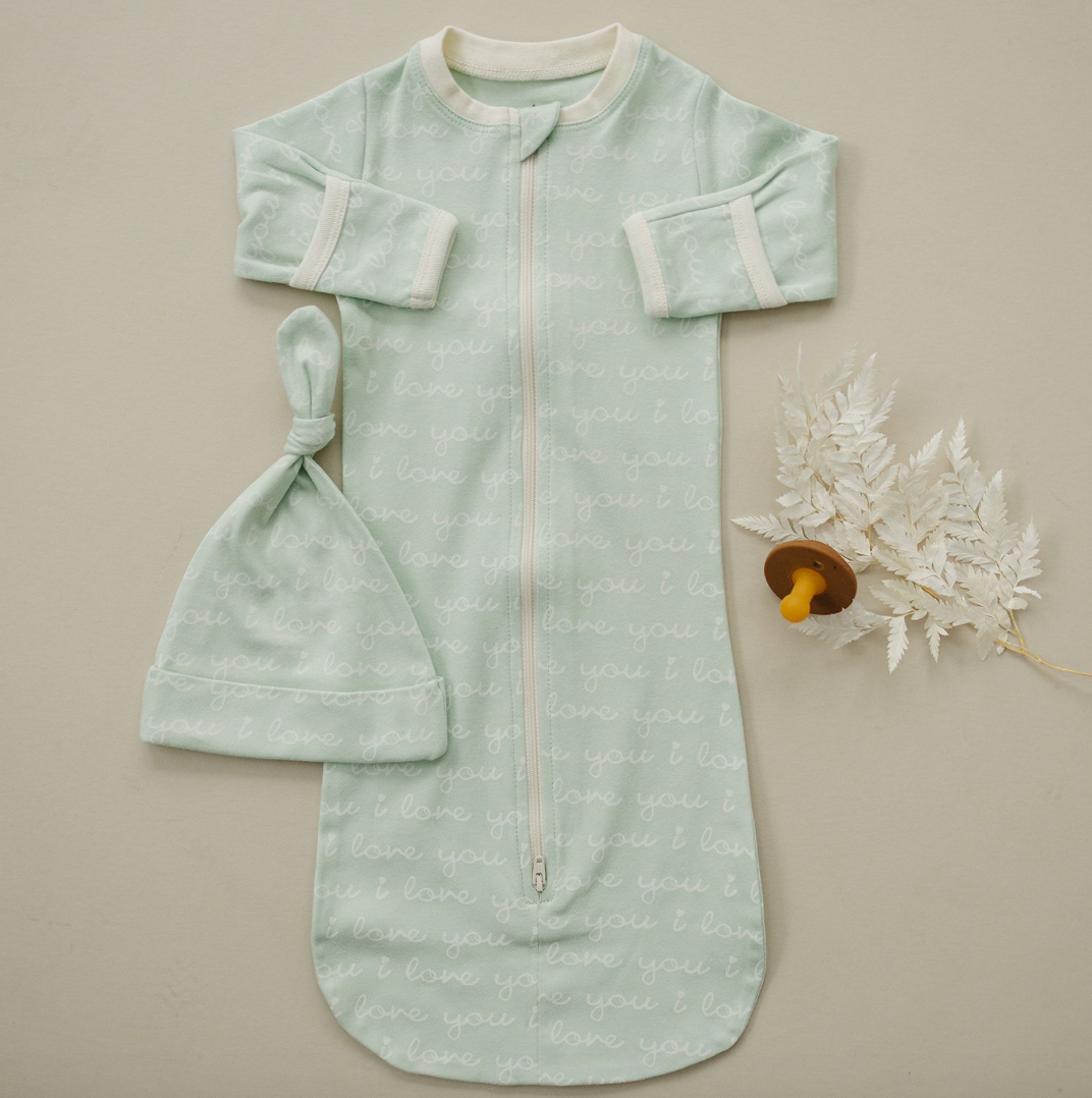 Organic Cotton Sleepsack - I Love You (Desert Green)
