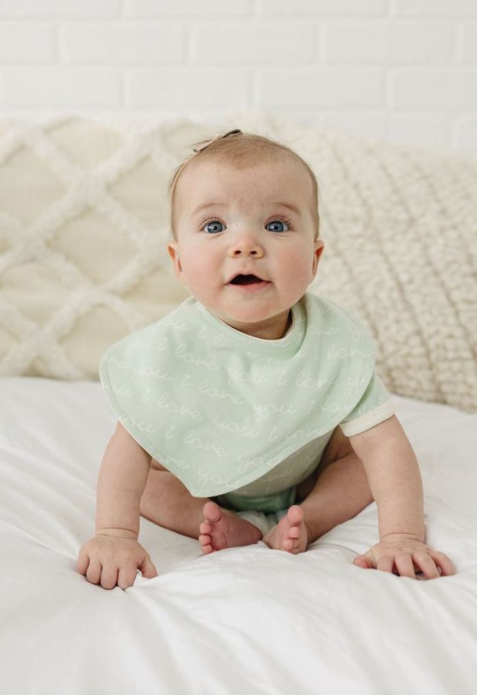 Organic Cotton Bib - I Love You (Desert Green)