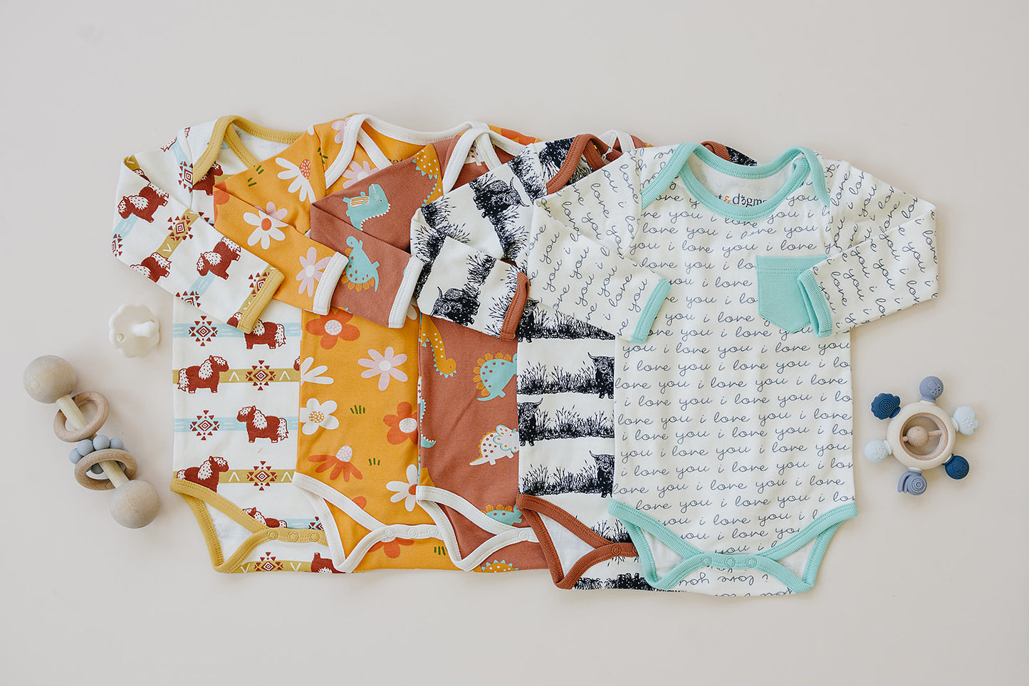 GOTS Certified Organic Cotton Long Sleeve Bodysuit - I Love You (Mint)