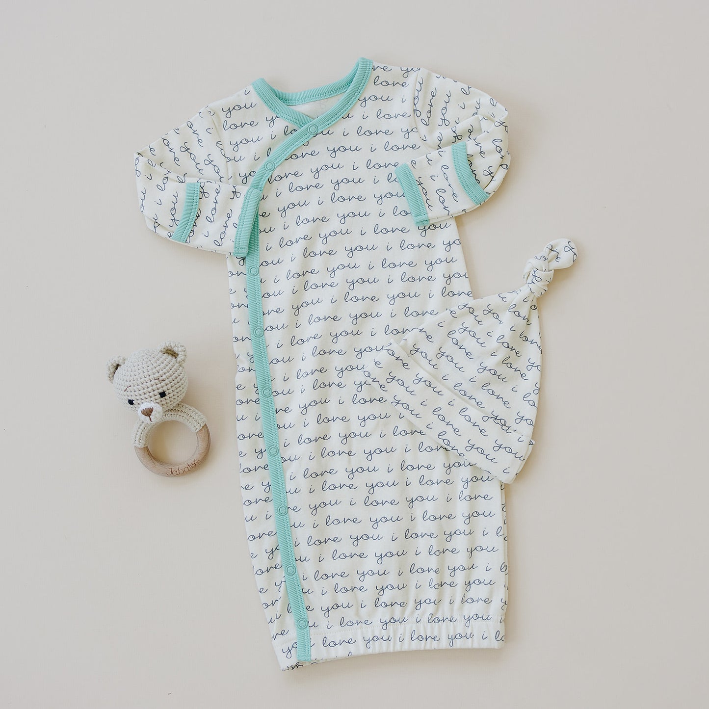 GOTS Certified Organic Cotton Gown - I Love You (Mint)