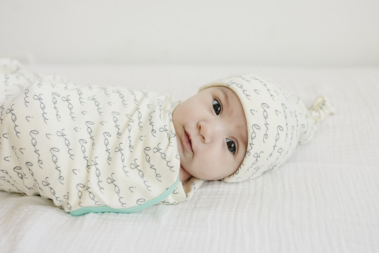GOTS Certified Organic Cotton Blanket - I Love You (Mint)
