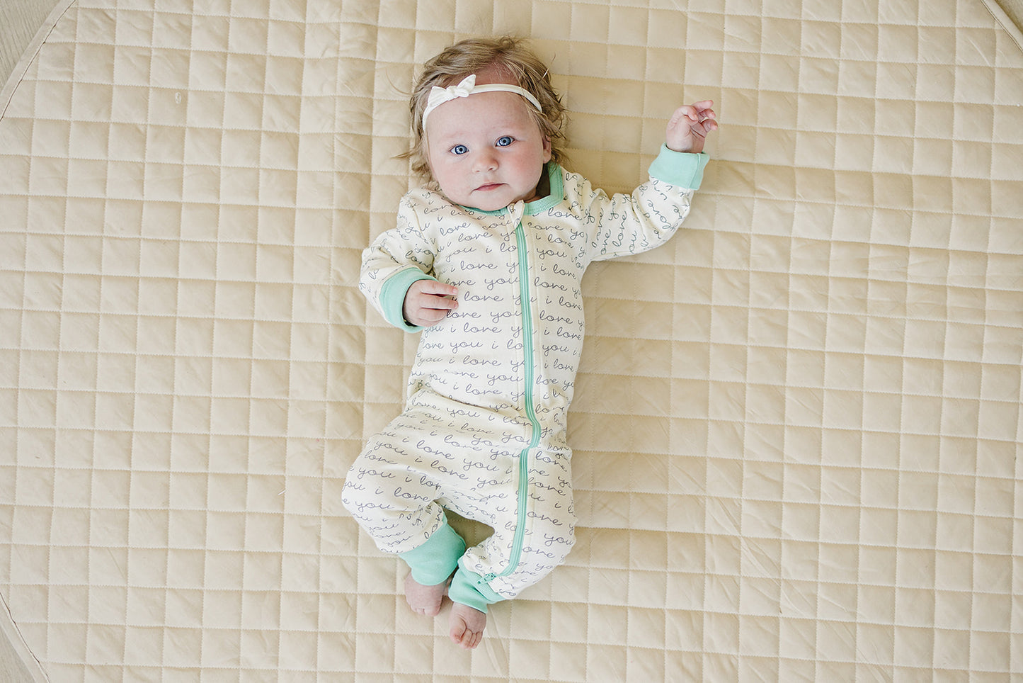 GOTS Certified Organic Cotton Zippy - I Love You (Mint)