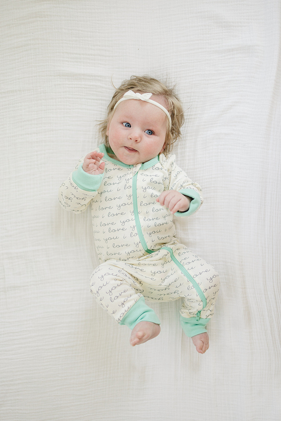 GOTS Certified Organic Cotton Zippy - I Love You (Mint)