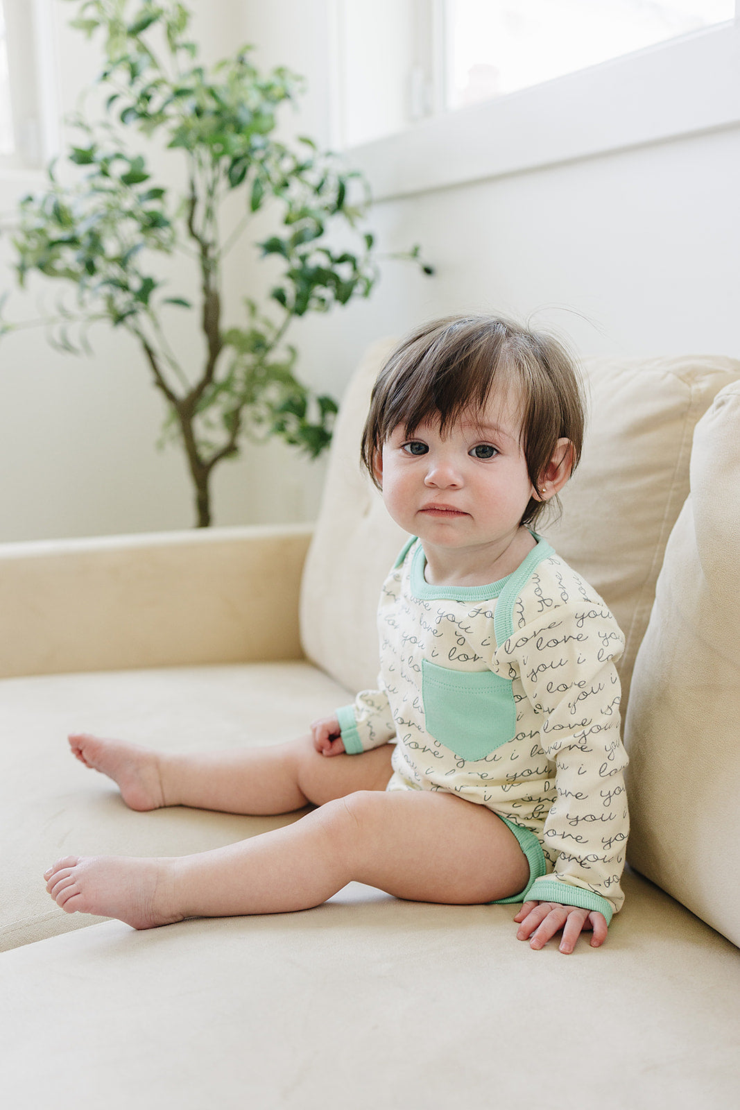 GOTS Certified Organic Cotton Long Sleeve Bodysuit - I Love You (Mint)