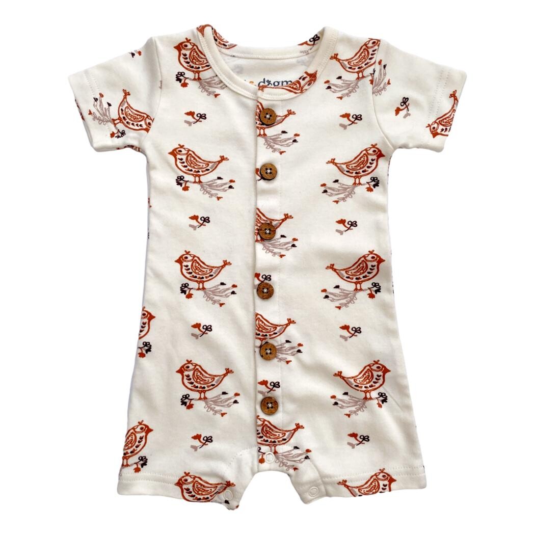 GOTS Certified Organic Cotton Short Sleeve Romper Celadon Quail