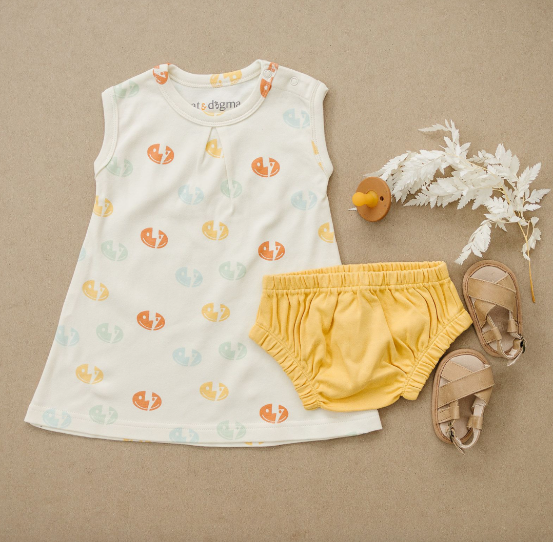 Organic Cotton Dress w/ Bloomers - Smiley Bolts