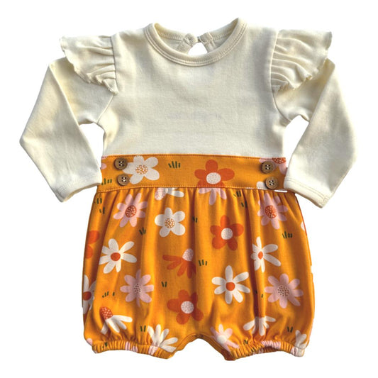 GOTS Certified Organic Cotton Long Sleeve Bubble Romper - Fall Floral