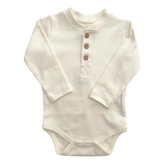 Natural Henley Long Sleeve Bodysuit + Coconut Buttons