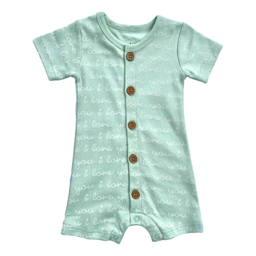 Organic Cotton Short Sleeve Romper - I Love You (Desert Green)