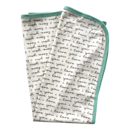 GOTS Certified Organic Cotton Blanket - I Love You (Mint)