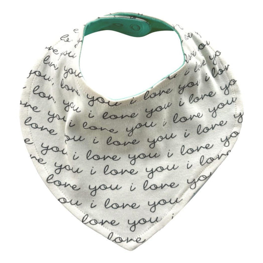 GOTS Certified Organic Cotton Bib - I love You (Mint)