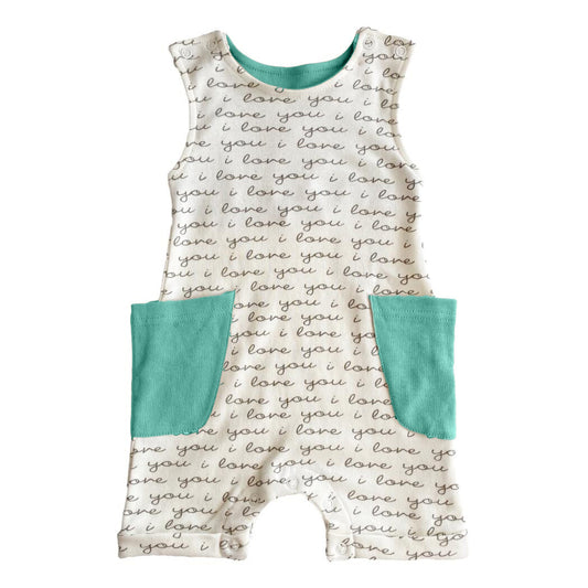 GOTS Certified Organic Cotton Sleeveless Romper - I Love You (Mint)