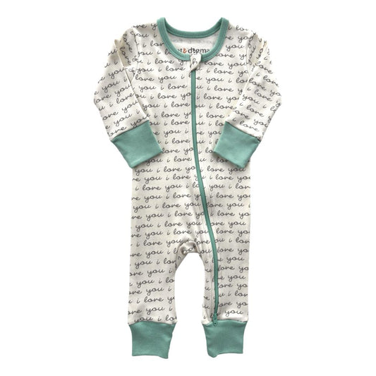 GOTS Certified Organic Cotton Zippy - I Love You (Mint)