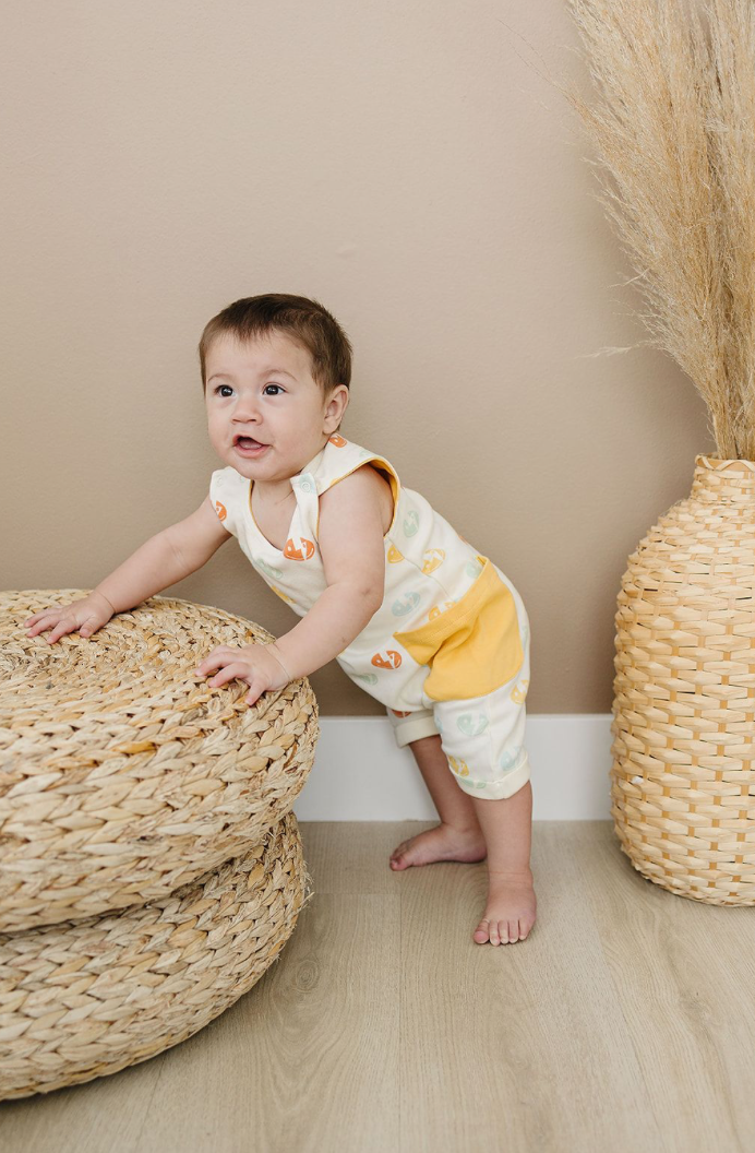 Organic Cotton Sleeveless Romper - Smiley Bolts