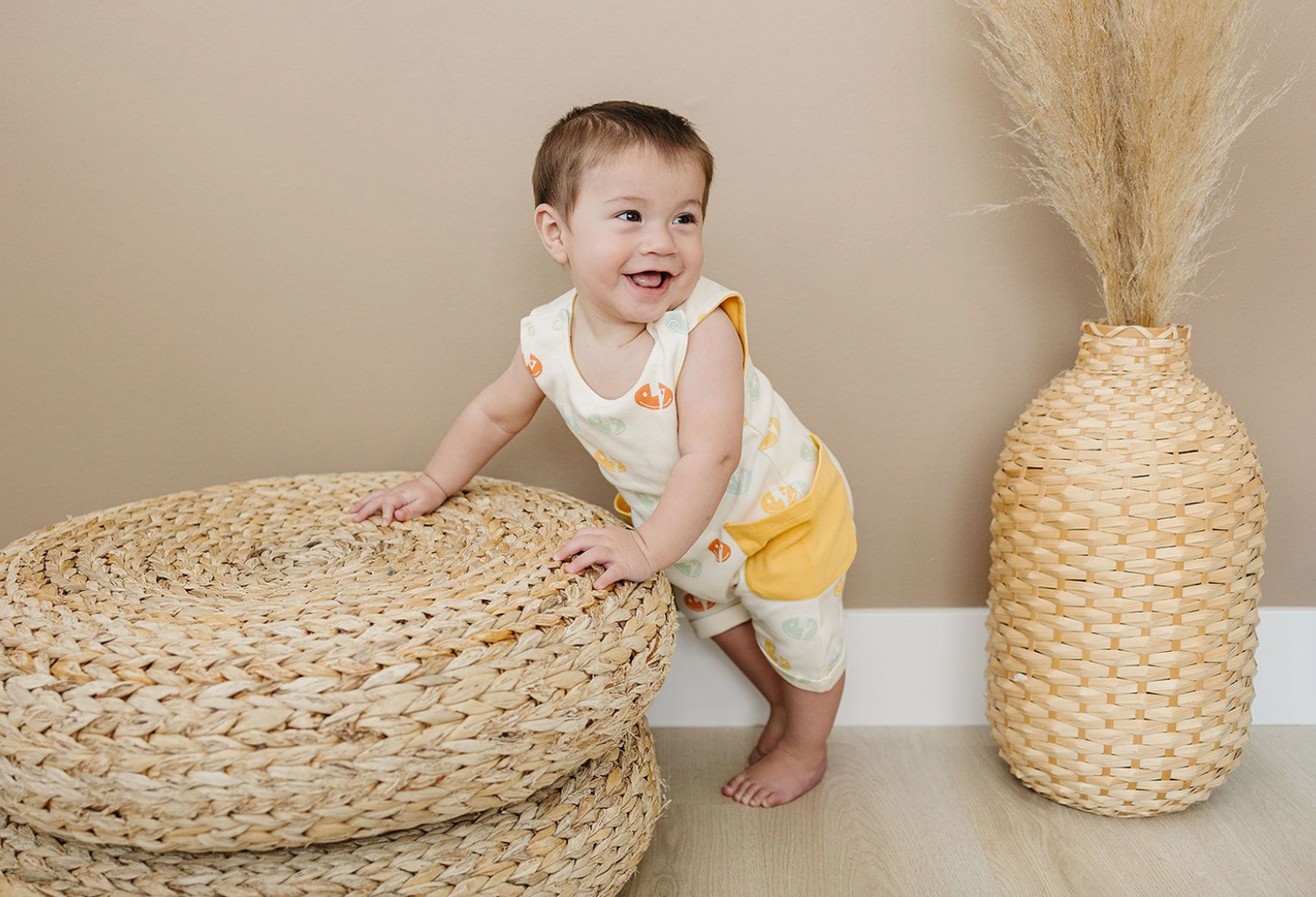 Organic Cotton Sleeveless Romper - Smiley Bolts