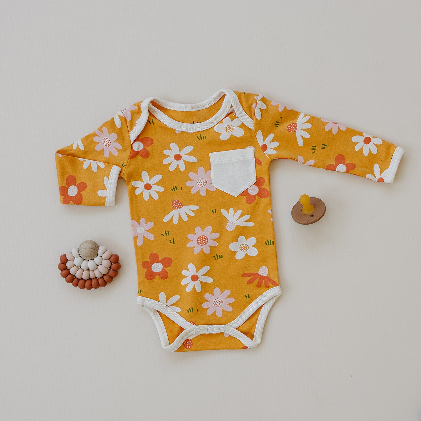 GOTS Certified Organic Cotton Long Sleeve Bodysuit - Fall Floral