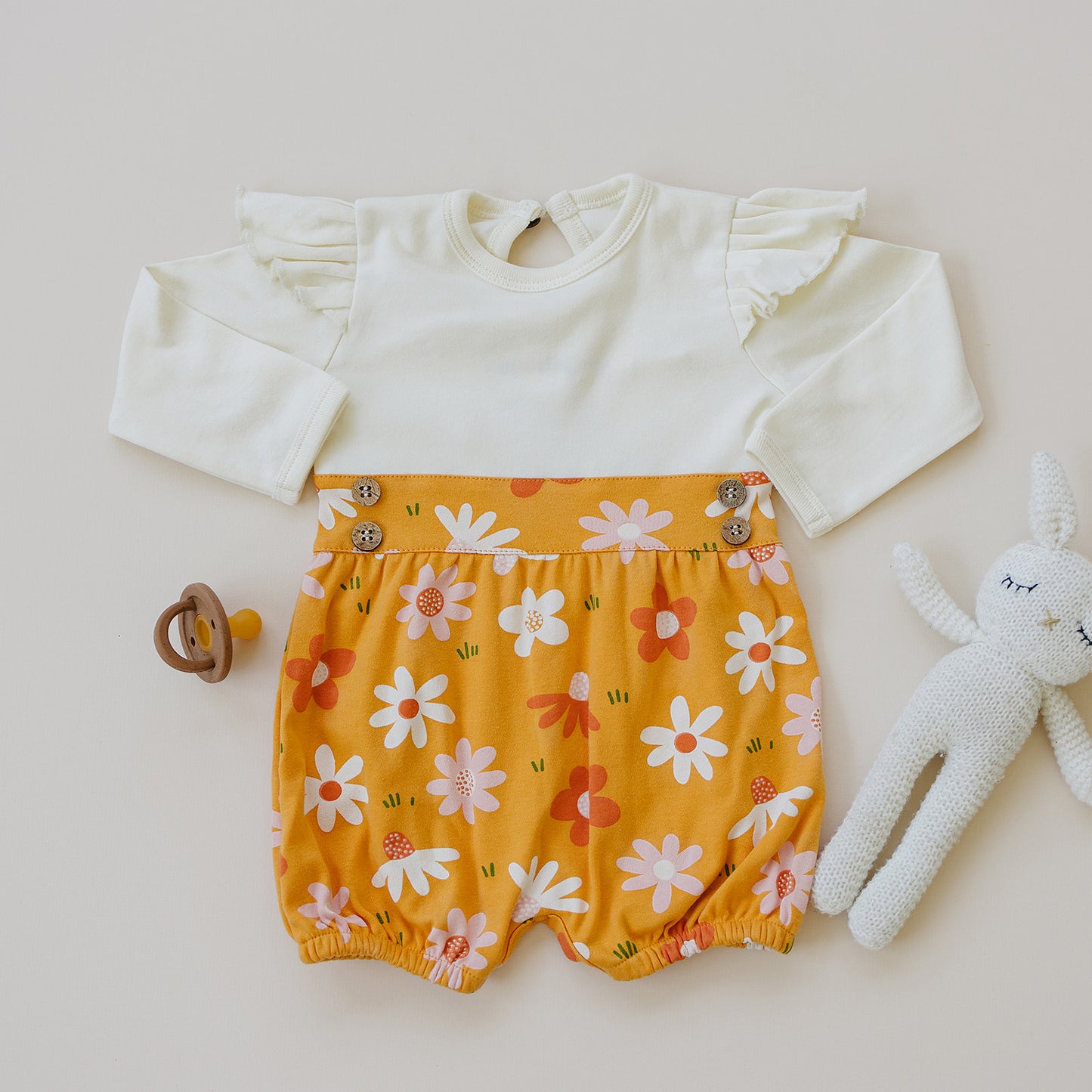 GOTS Certified Organic Cotton Long Sleeve Bubble Romper - Fall Floral