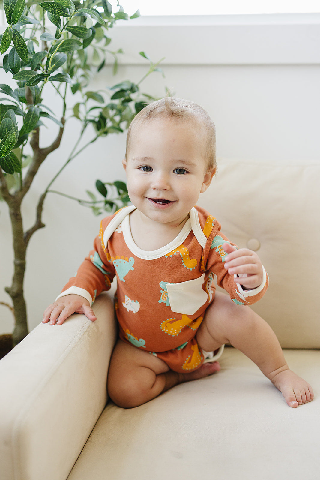 GOTS Certified Organic Cotton Long Sleeve Bodysuit - Dino